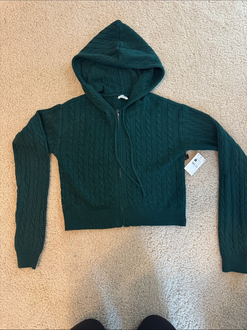 Ardene Cable-Knit Hooded Zip Sweater - Dark Green